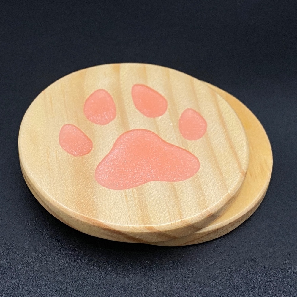 Handmade 4" Round Paw Premium Pinewood and Epoxy Resin Coasters Pink Set of 2